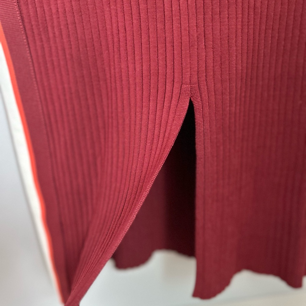 SCOTCH & SODA Ribbed Knit Midi Skirt XS Burgundy Stripe Bodycon Pencil Skirt - Picture 10 of 12